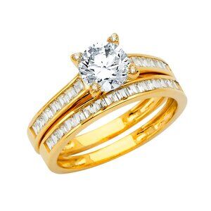New 14K Yellow Gold  Engagement wedding ring 2pc set size 7